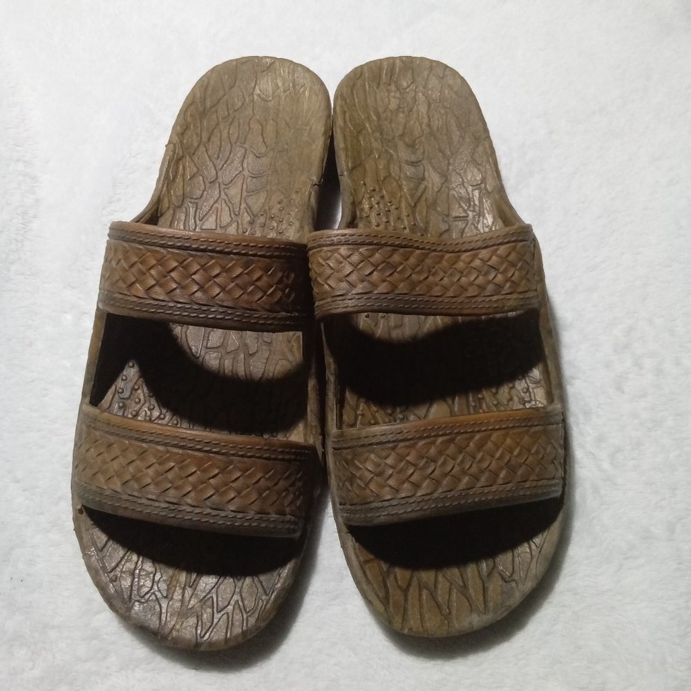 Pali Hawaii Size 12 Brown Faux Alligator Tribal Slip On Comfort Sandals